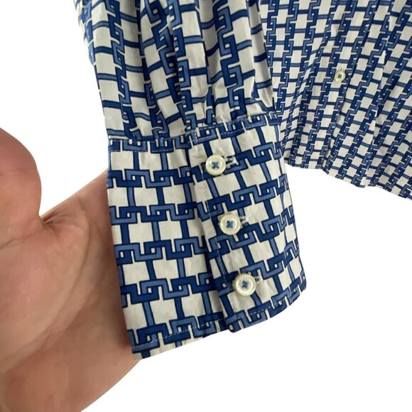 Tommy Hilfiger Stretch Button-Down Shirt Blue White Geometric Long Sleeves Sz M - Picture 7 of 7